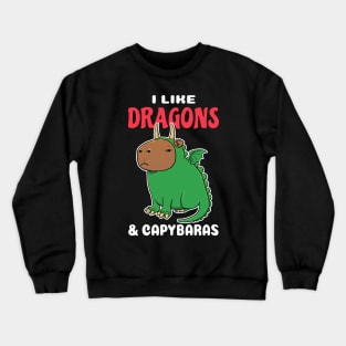 I Like Dragons and Capybaras Cartoon Crewneck Sweatshirt